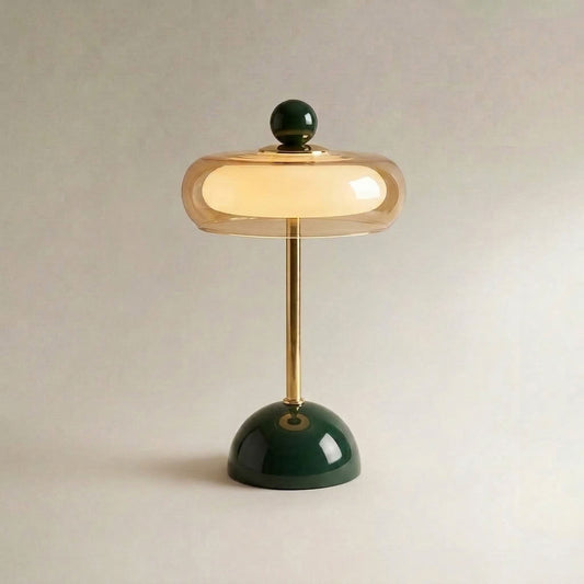 Retro Dome Table Lamp Green & Brass Finish